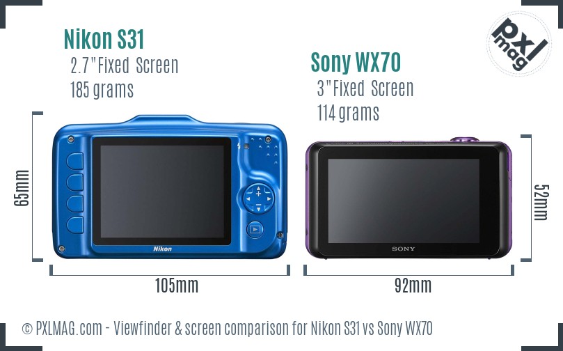 Nikon S31 vs Sony WX70 Screen and Viewfinder comparison