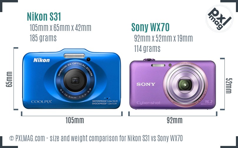 Nikon S31 vs Sony WX70 size comparison Nikon S31 vs Sony WX70 size comparison
