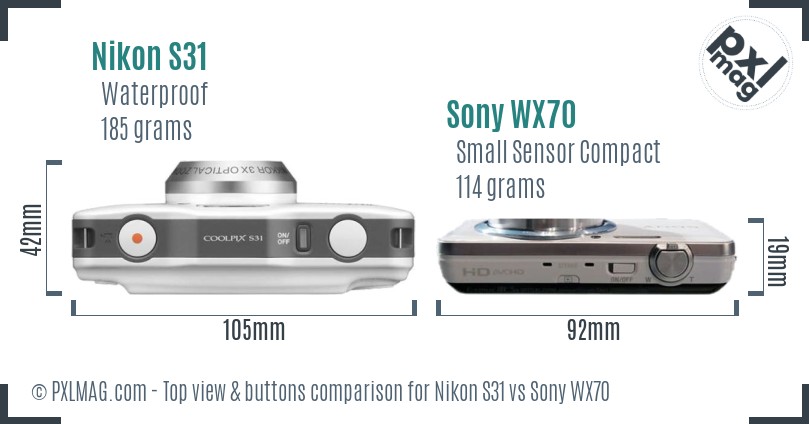 Nikon S31 vs Sony WX70 top view buttons comparison