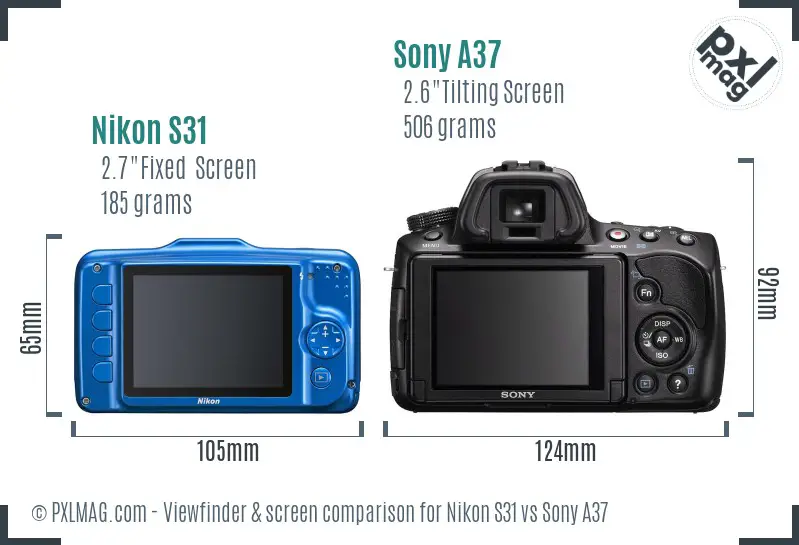 Nikon S31 vs Sony A37 Screen and Viewfinder comparison