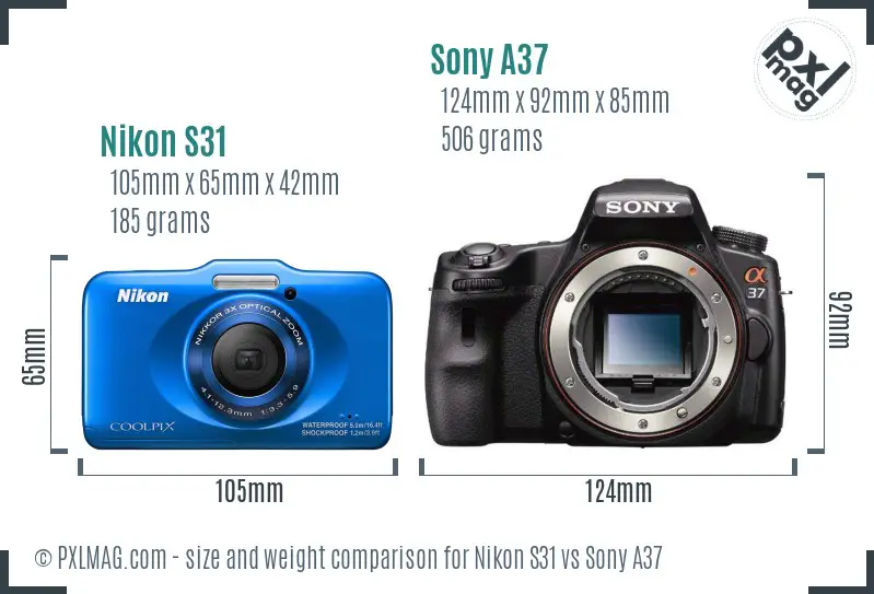 Nikon S31 vs Sony A37 size comparison