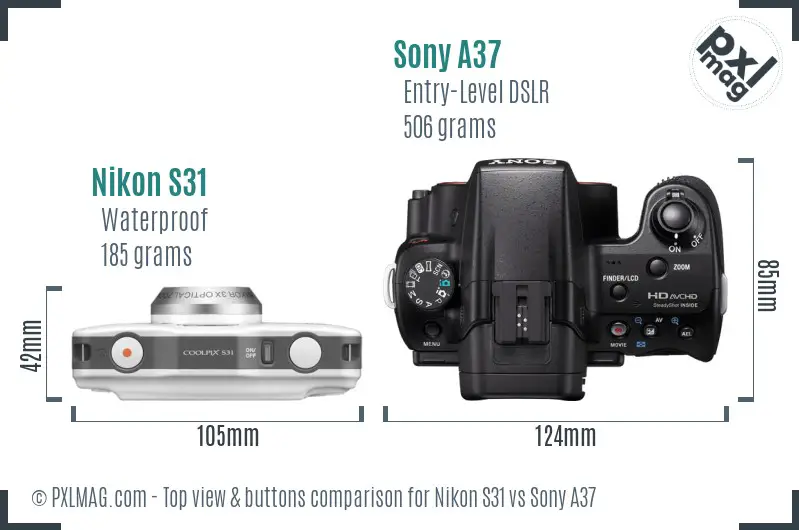 Nikon S31 vs Sony A37 top view buttons comparison