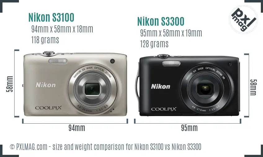 Nikon S3100 vs Nikon S3300 size comparison Nikon S3100 vs Nikon S3300 size comparison