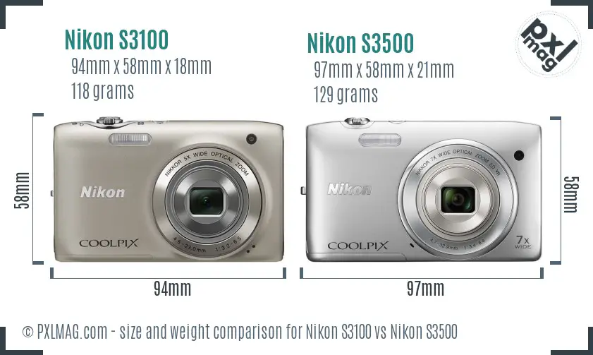 Nikon S3100 vs Nikon S3500 size comparison