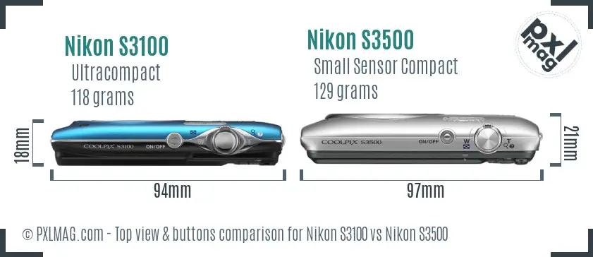 Nikon S3100 vs Nikon S3500 top view buttons comparison