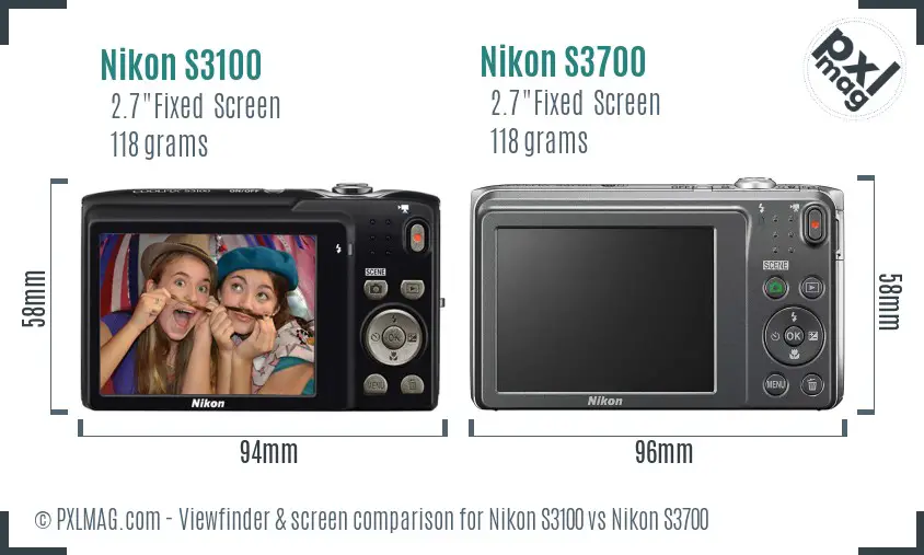 Nikon S3100 vs Nikon S3700 Screen and Viewfinder comparison