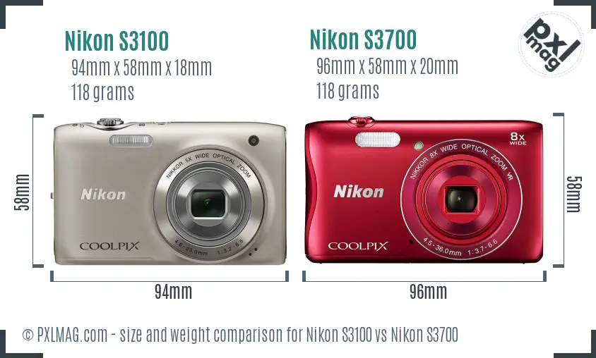 Nikon S3100 vs Nikon S3700 size comparison