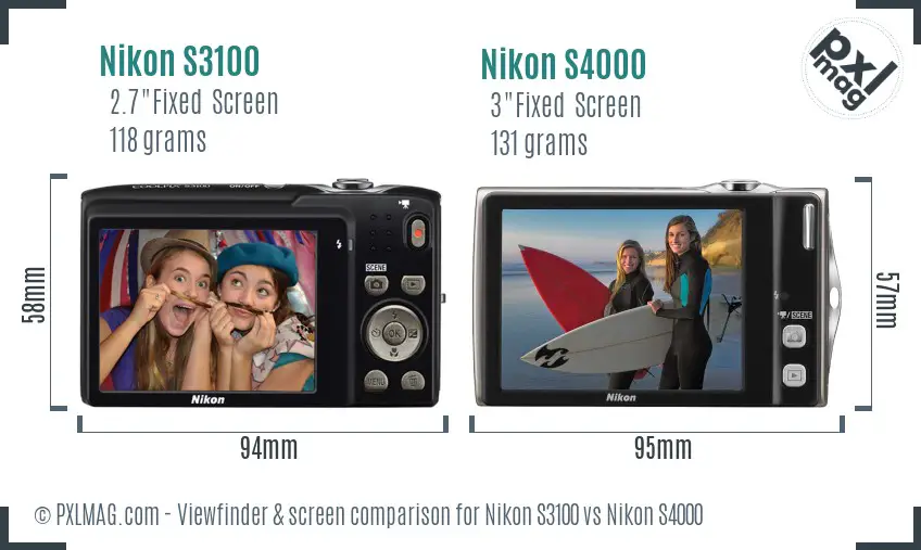 Nikon S3100 vs Nikon S4000 Screen and Viewfinder comparison