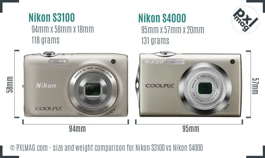 Nikon S3100 vs Nikon S4000 size comparison