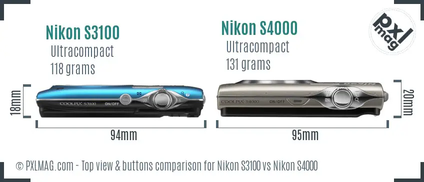 Nikon S3100 vs Nikon S4000 top view buttons comparison