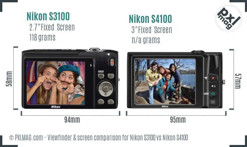 Nikon S3100 vs Nikon S4100 Screen and Viewfinder comparison