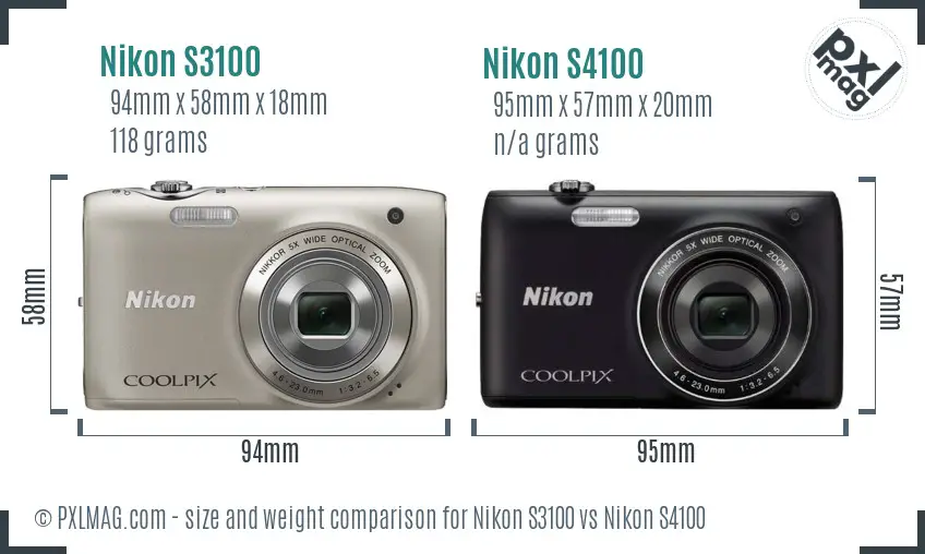 Nikon S3100 vs Nikon S4100 size comparison
