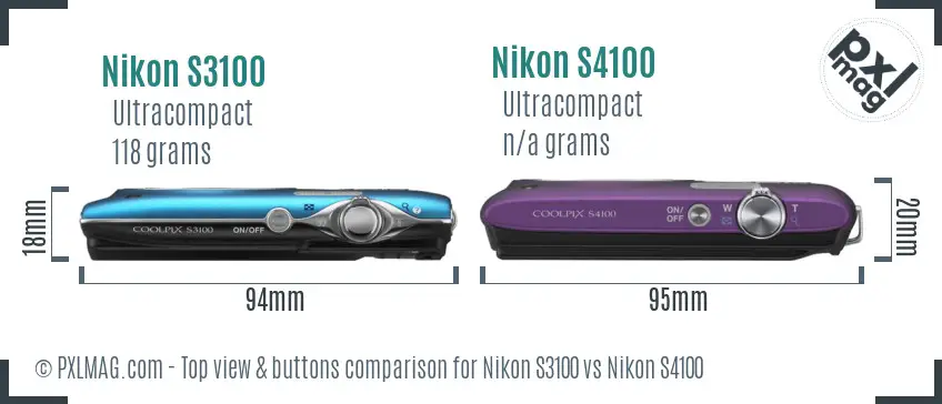 Nikon S3100 vs Nikon S4100 top view buttons comparison