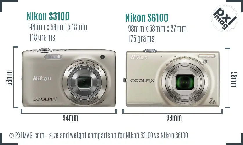 Nikon S3100 vs Nikon S6100 size comparison Nikon S3100 vs Nikon S6100 size comparison