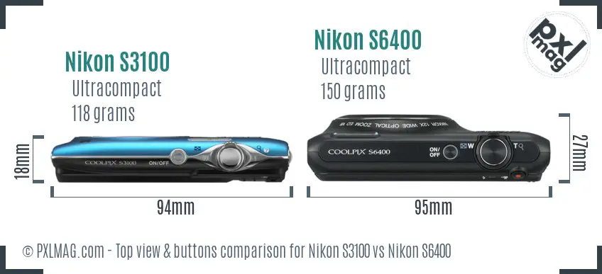 Nikon S3100 vs Nikon S6400 top view buttons comparison