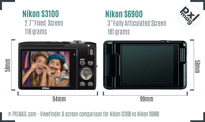 Nikon S3100 vs Nikon S6900 Screen and Viewfinder comparison