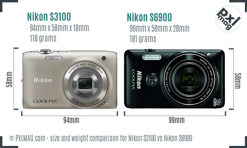 Nikon S3100 vs Nikon S6900 size comparison