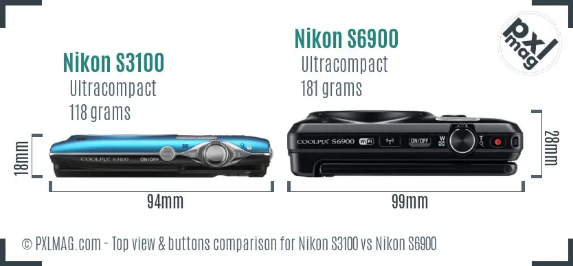 Nikon S3100 vs Nikon S6900 top view buttons comparison