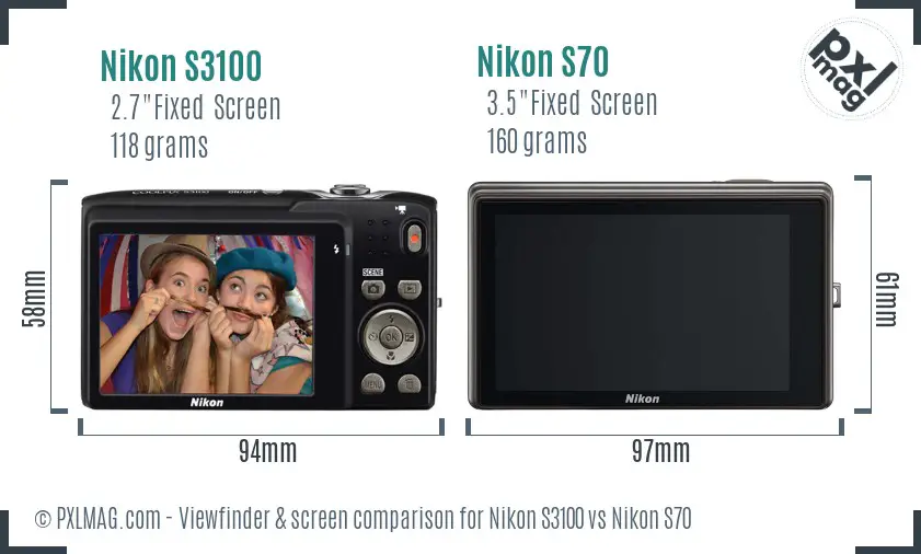 Nikon S3100 vs Nikon S70 Screen and Viewfinder comparison