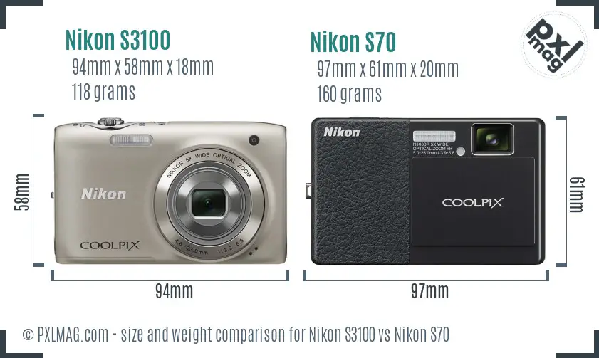 Nikon S3100 vs Nikon S70 size comparison