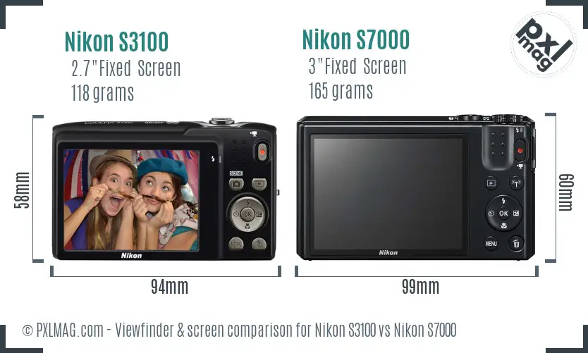Nikon S3100 vs Nikon S7000 Screen and Viewfinder comparison