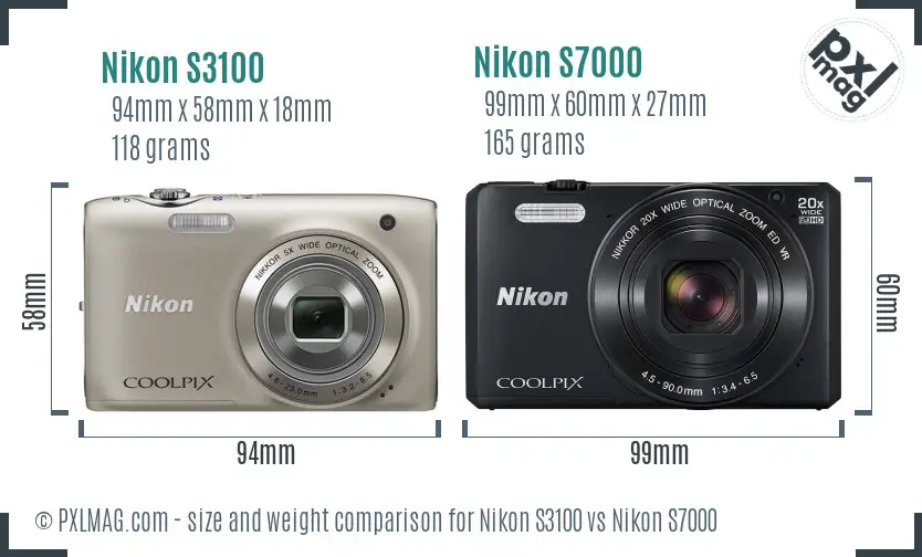 Nikon S3100 vs Nikon S7000 size comparison