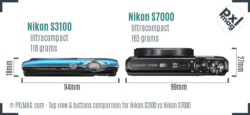 Nikon S3100 vs Nikon S7000 top view buttons comparison