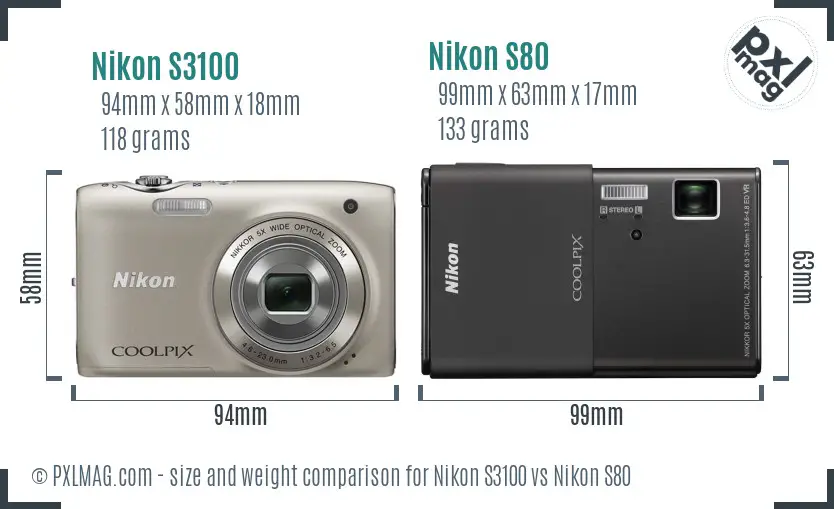 Nikon S3100 vs Nikon S80 size comparison