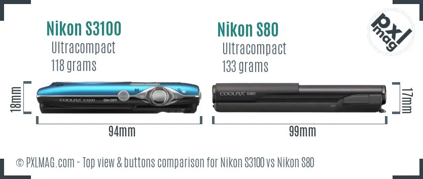 Nikon S3100 vs Nikon S80 top view buttons comparison