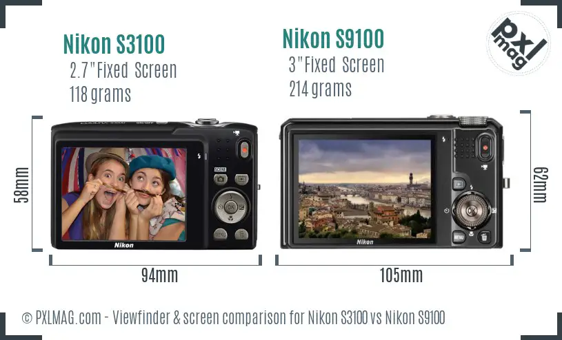 Nikon S3100 vs Nikon S9100 Screen and Viewfinder comparison