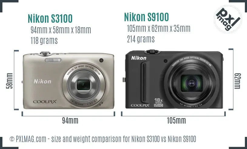Nikon S3100 vs Nikon S9100 size comparison