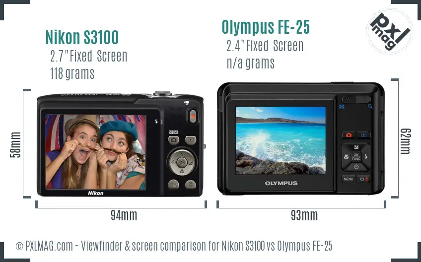 Nikon S3100 vs Olympus FE-25 Screen and Viewfinder comparison