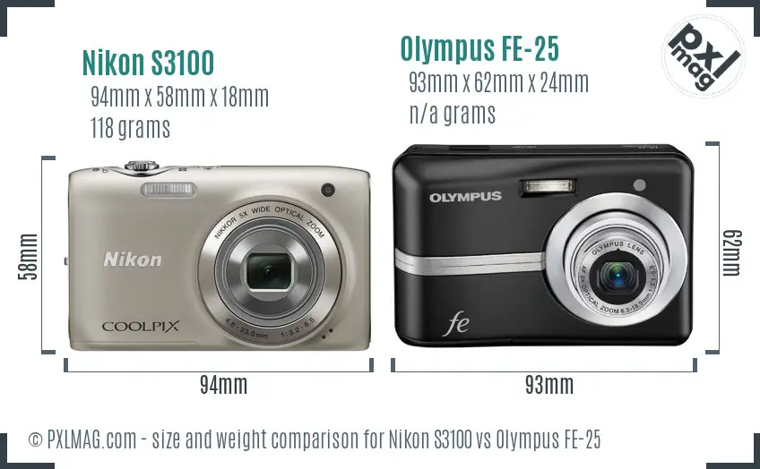 Nikon S3100 vs Olympus FE-25 size comparison