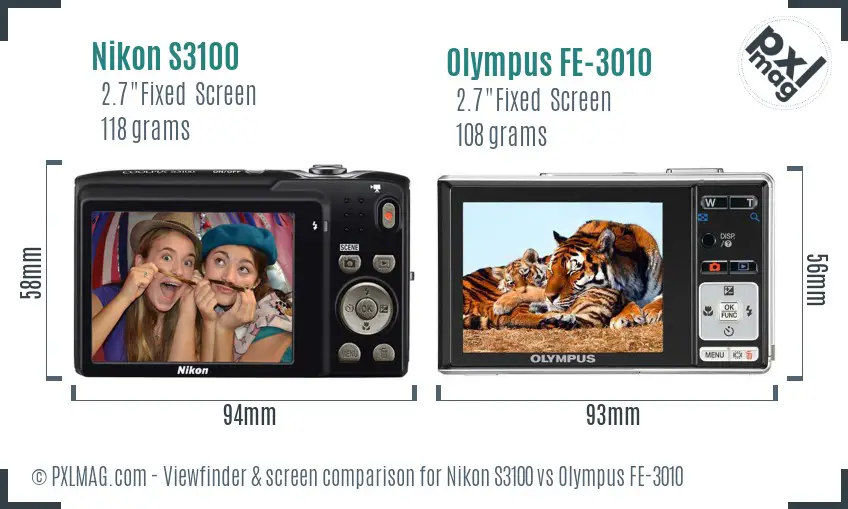 Nikon S3100 vs Olympus FE-3010 Screen and Viewfinder comparison