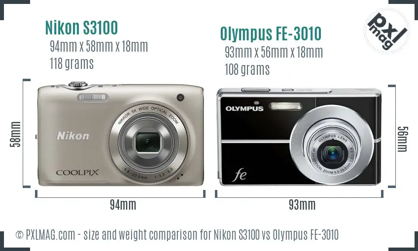 Nikon S3100 vs Olympus FE-3010 size comparison