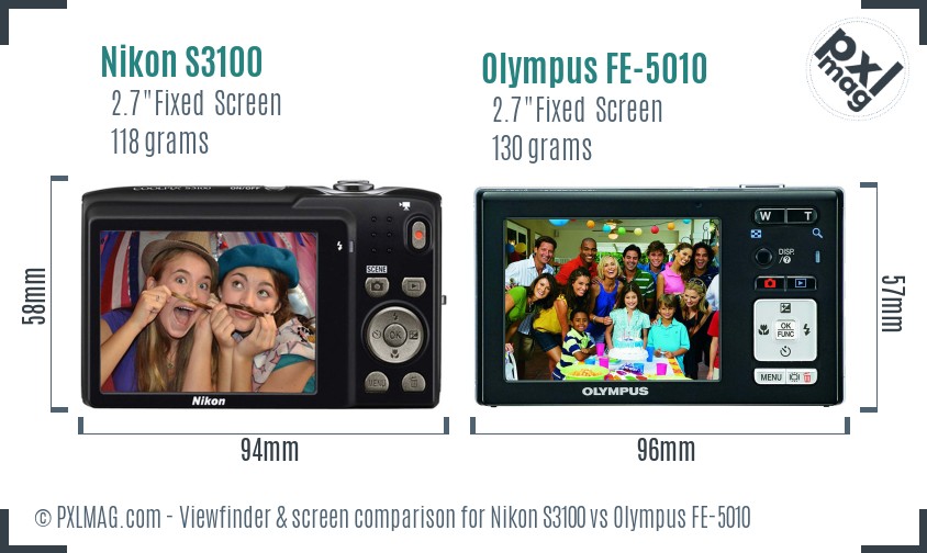 Nikon S3100 vs Olympus FE-5010 Screen and Viewfinder comparison