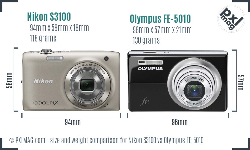 Nikon S3100 vs Olympus FE-5010 size comparison Nikon S3100 vs Olympus FE-5010 size comparison