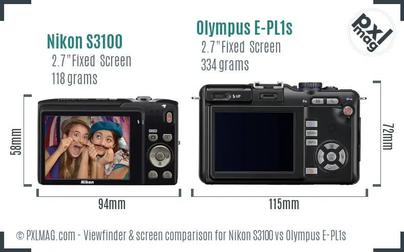 Nikon S3100 vs Olympus E-PL1s Screen and Viewfinder comparison