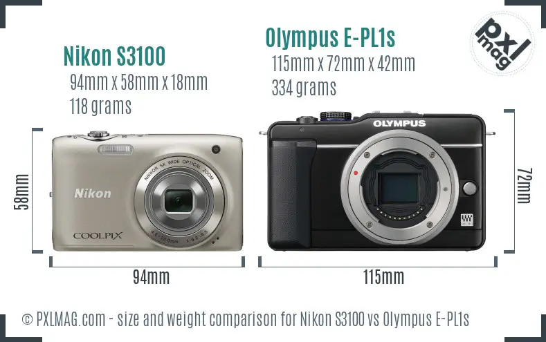 Nikon S3100 vs Olympus E-PL1s size comparison