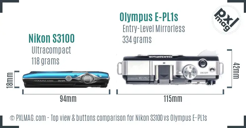 Nikon S3100 vs Olympus E-PL1s top view buttons comparison
