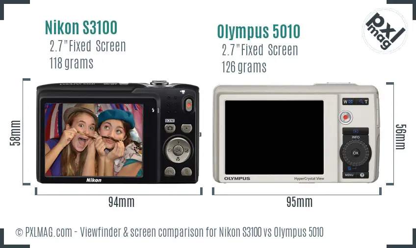 Nikon S3100 vs Olympus 5010 Screen and Viewfinder comparison