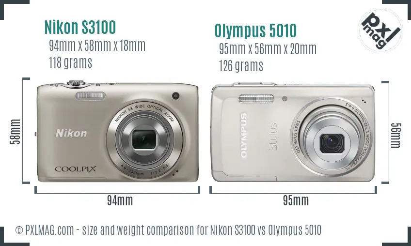Nikon S3100 vs Olympus 5010 size comparison
