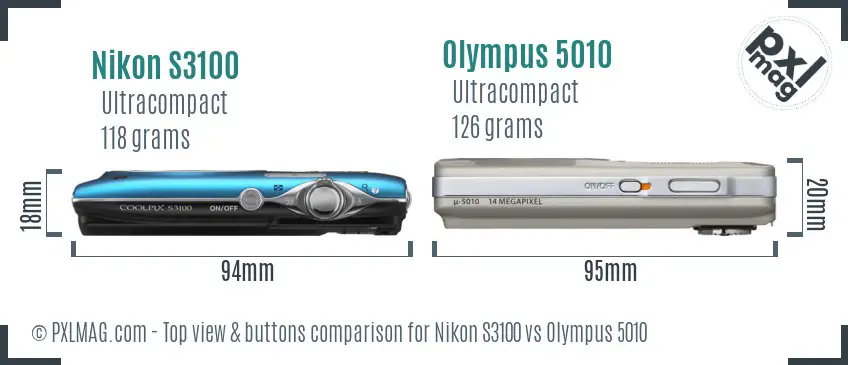 Nikon S3100 vs Olympus 5010 top view buttons comparison