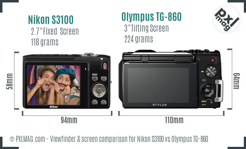 Nikon S3100 vs Olympus TG-860 Screen and Viewfinder comparison