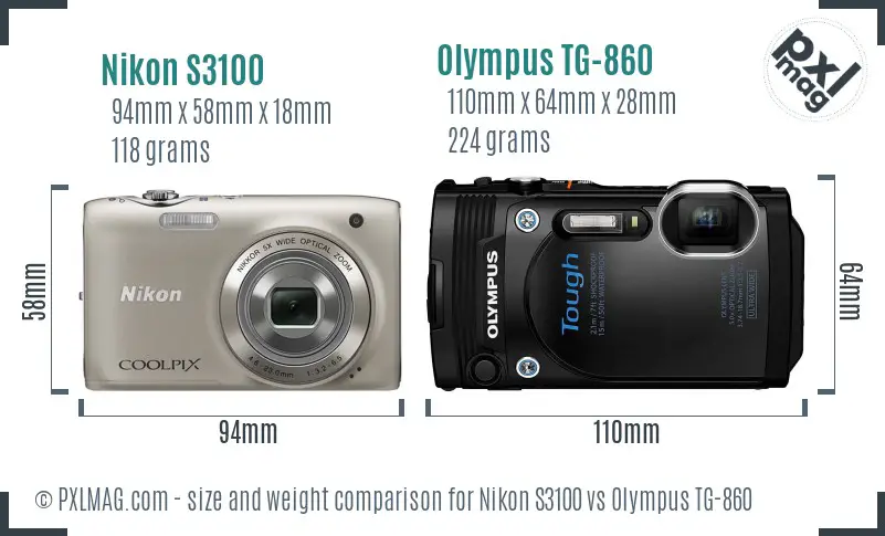 Nikon S3100 vs Olympus TG-860 size comparison