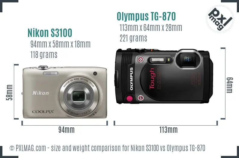Nikon S3100 vs Olympus TG-870 size comparison