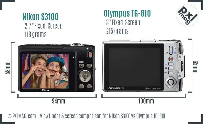 Nikon S3100 vs Olympus TG-810 Screen and Viewfinder comparison