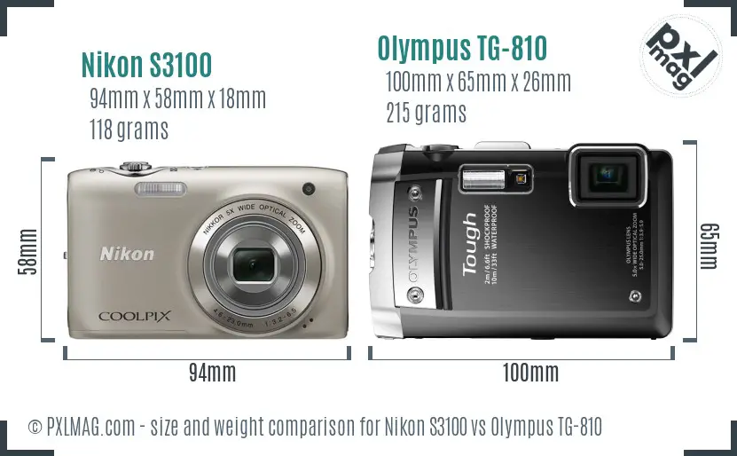 Nikon S3100 vs Olympus TG-810 size comparison
