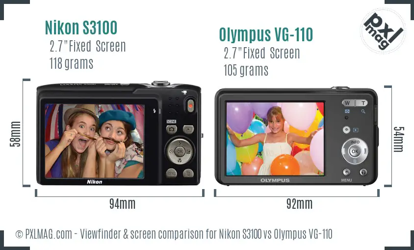 Nikon S3100 vs Olympus VG-110 Screen and Viewfinder comparison