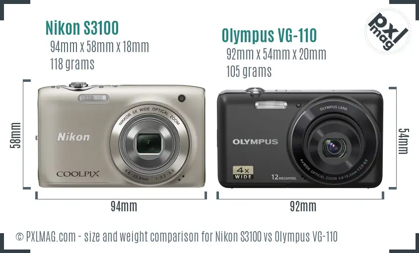 Nikon S3100 vs Olympus VG-110 size comparison